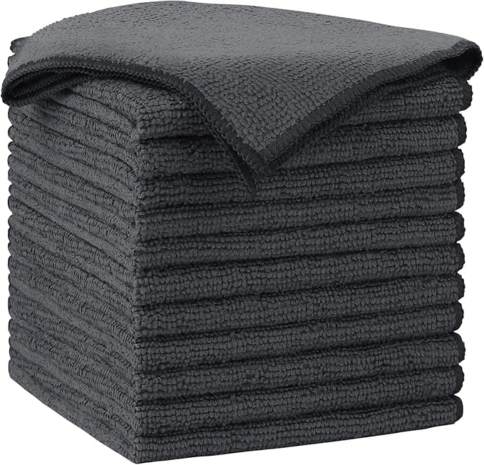 AIDEA Microfiber Cleaning Cloth-12PK, Soft Microfiber Towels for Cars, Absorbent Cleaning Rags, Lint-Free Streak-Free Wash Cloths for House, Kitchen, Window(12in.x12in), Grey