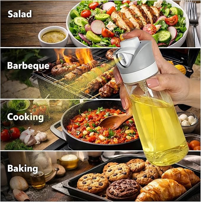 2 In 1 Oil Dispenser And Spray Bottles, Two pack 11.5 Oz Bottles, Glass Olive Oil Sprayer For Cooking, Baking, Air Fryer, Salad And BBQ, Controlled Pour And Spray