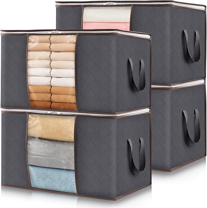 4 Pack 60L Clothes Storage Bins with Lids