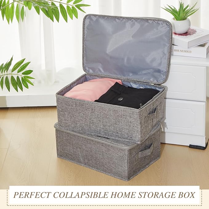 Soaoo 5 Pcs Fabric Storage Bins with Zipper Lids and Handle 15 x 10 x 6'' Rigid Collapsible Washable Wardrobe Storage Boxes Stackable Foldable Closet Organizer Containers Cubes, Gray