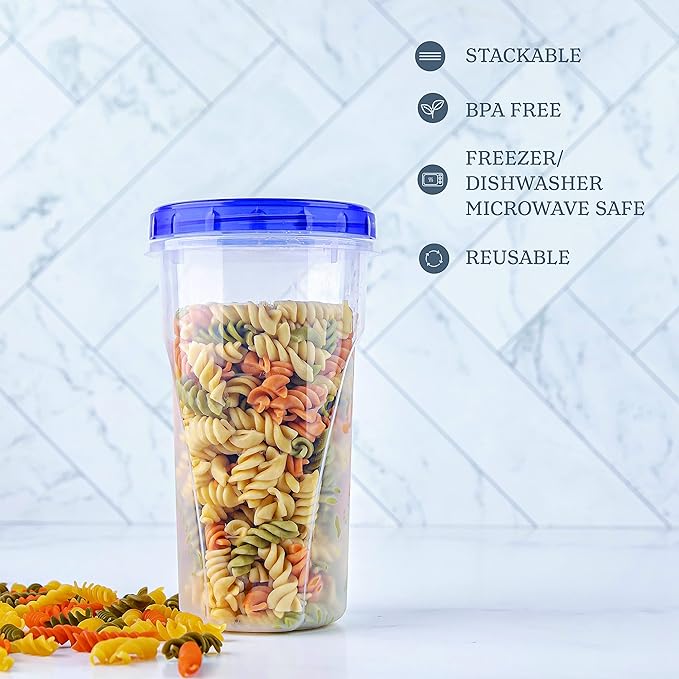 [48 oz 8 Pack] Twist Top Deli Containers Clear bottom With blue Top Twist