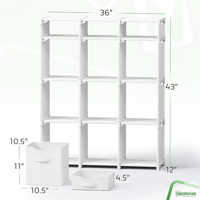 Cube Storage Organizer with Storage Bins Included - The Perfect Closet Organizers and Storage Solution. Includes 12 Storage Cubes, Great For Toy Storage, Closet Storage, Clothes Storage (White-Grey)