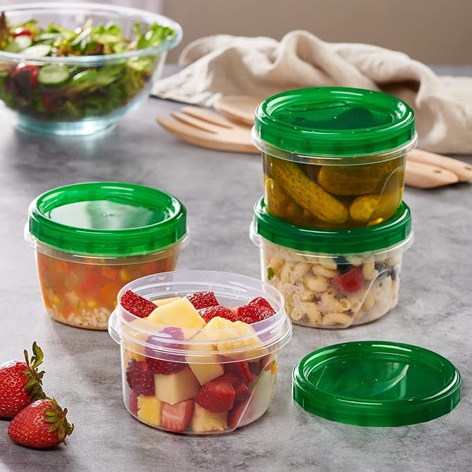 PLASTICPRO 6 Pack Twist Cap Food Storage Containers with Green Screw on Lid- 16 oz Reusable Meal Prep Containers