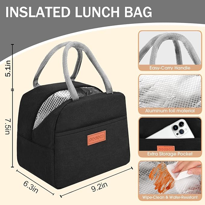 PEDECO Stackable Stainless Steel Bento Box with Insulated bag,Leak-Proof,2-Tier Bento box,Lunch Box With Portable Sauce Pod and Cutlery-for Kids/Adult