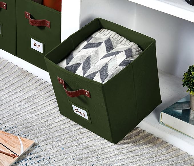 Storage Bins, Cube Storage Bin with Labels, Olive Green)