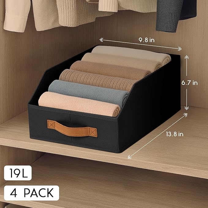 Homsorout Fabric Storage Bins for Organizing - 4 Pack Large Trapezoid Collapsible Storage Bins with Front Handle