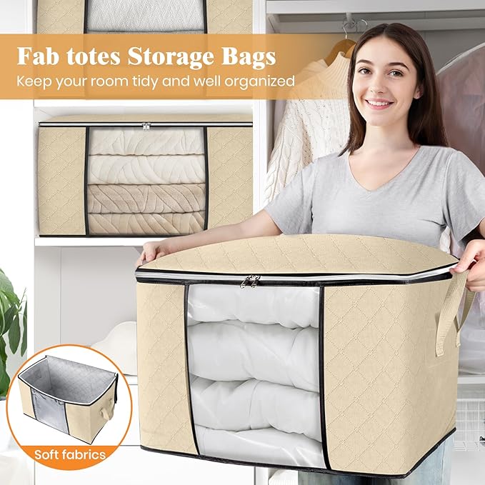 Fab totes 24 Gallons Clothes Storage, 10 Pack,Beige