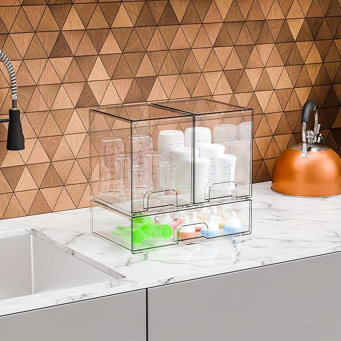 3 Set Clear Baby Bottle Organizer for Countertop