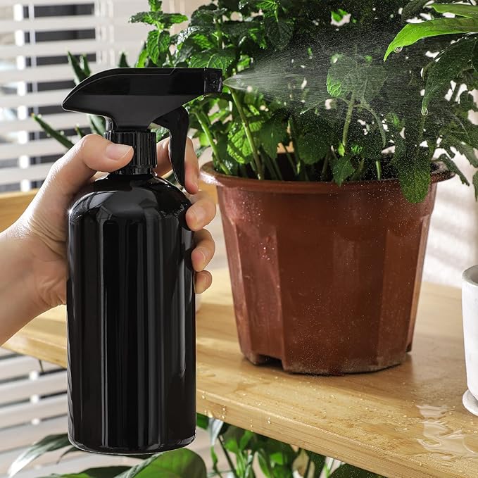 UUJOLY 17 oz Plastic Spray Bottle Trigger Empty Spray Bottles Clear Refillable Container for Water, Essential Oils, Hair, Cleaning Products, Adjustable Head Sprayer and Stream, Black, 2 Pack