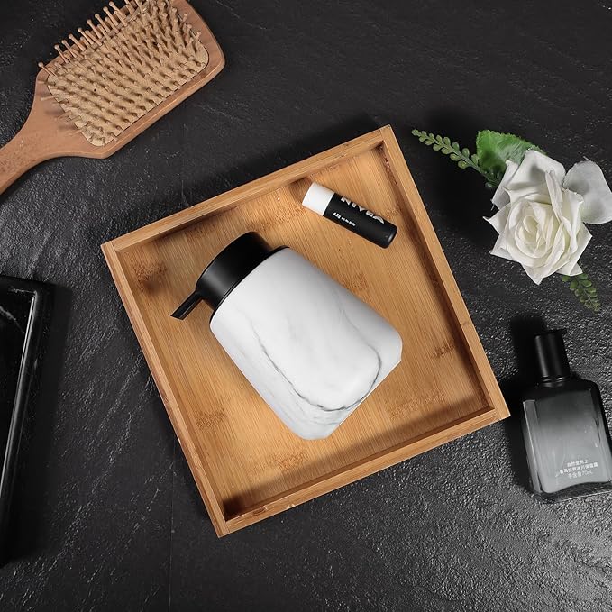 12Oz Ceramic Liquid Soap Dispenser - Modern Lotion Hand Soap Dispenser with Easy-to-Press Black Pump, Reusable and Refillable Dish Soap Dispensers for Bathroom & Kitchen, Marble White