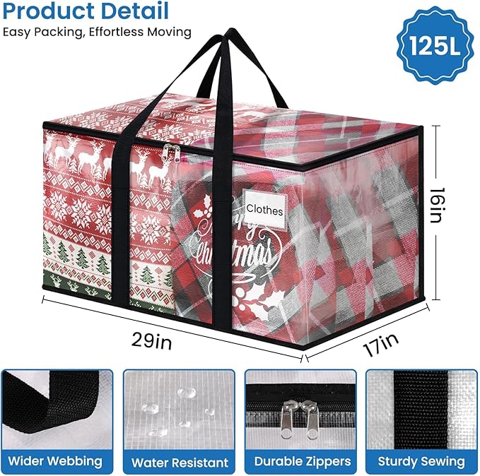 RoomHacks Clear Heavy Duty Extra Large Moving Bags, Reinforced Handle and Double Zipper Storage Bags, Packing Bags Alternative (8 Packs)