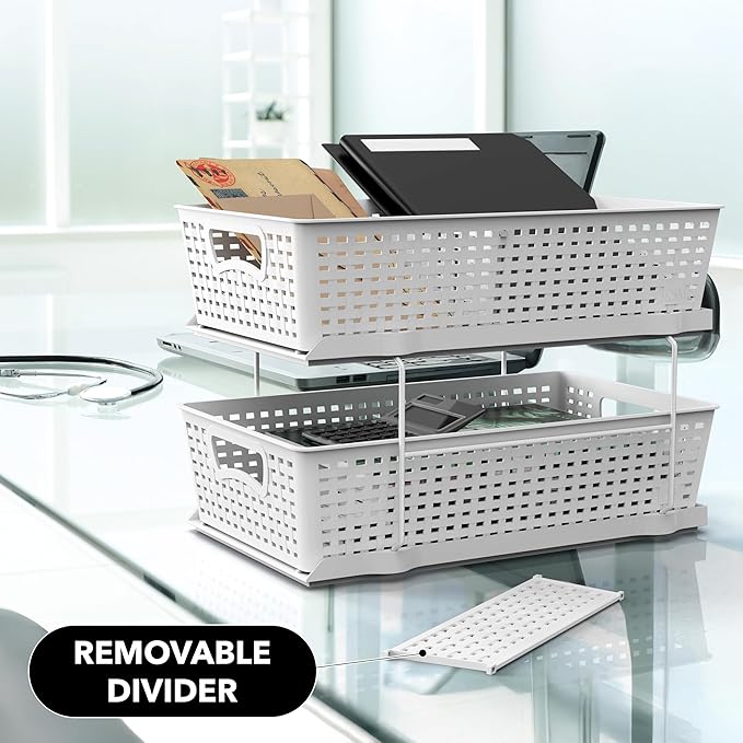 Simple Houseware 2 Tier Bathroom Organizer Tray Pull-Out Sliding Drawer, Under Sink Storage, White