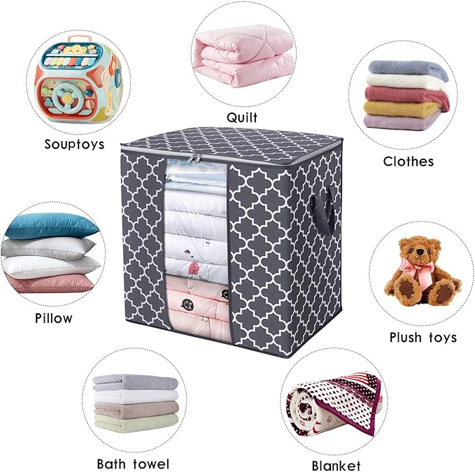 Storage Bags 2 Pack/100L Large Blanket Clothes Organization and Storage, Gray