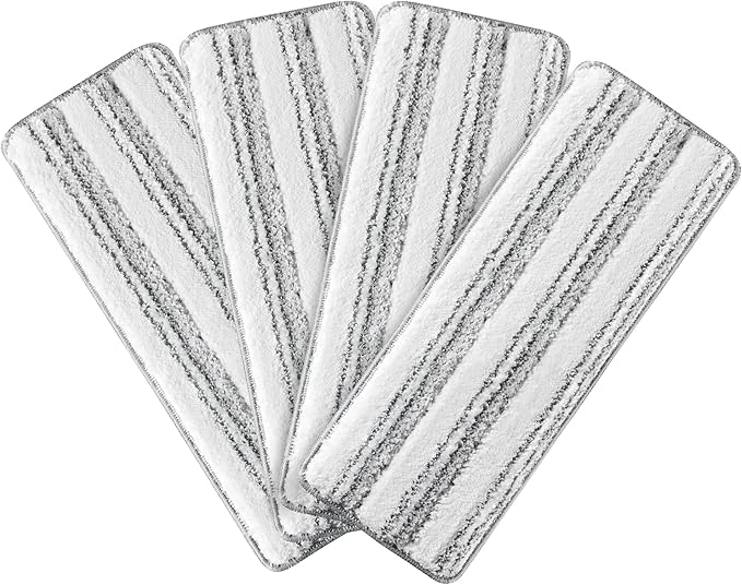 JOYMOOP Flat Mop Pads, Microfiber Mop Cleaning Pads, Washable Pads, Pads Replacement for Flat Mop or Mop Bucket Set, Pack of 4 Refills 13inch - Stripe