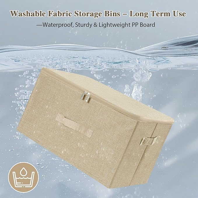 ANMINY 51.9 Qt Storage Bins - 2PC Beige Fabric Boxes