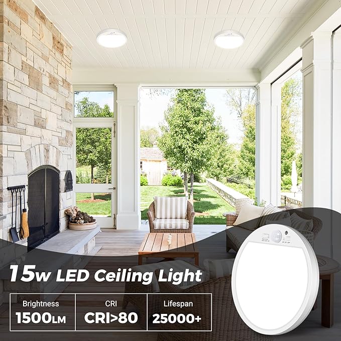 slochi Motion Sensor Light Indoor Hardwired PIR, 3000K/4000K/6500K LED Closet Lights Motion Sensored, 15W 1500LM 7 in, Timer, Motion Activated Flush Mount Ceiling Light for Hallway Wall Pantry, White
