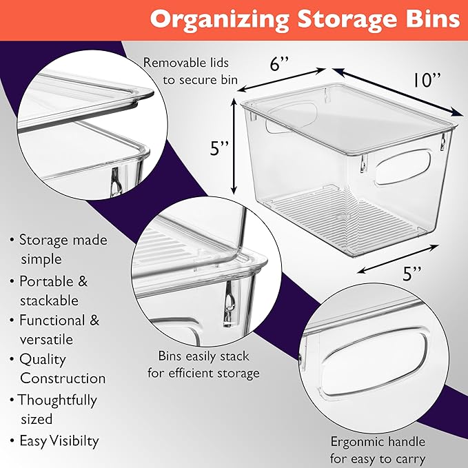 ClearSpace Plastic Pantry Organization and Storage Bins with Lids – Perfect Kitchen Organization or Kitchen Storage – Fridge Organizer