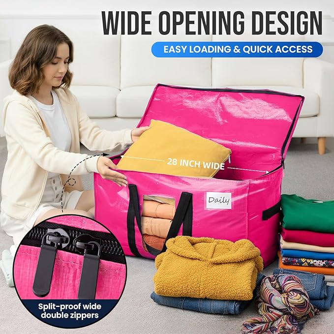 12 Pack Pink Extra Large Moving Bags, Heavy Duty Totes with Visible Window