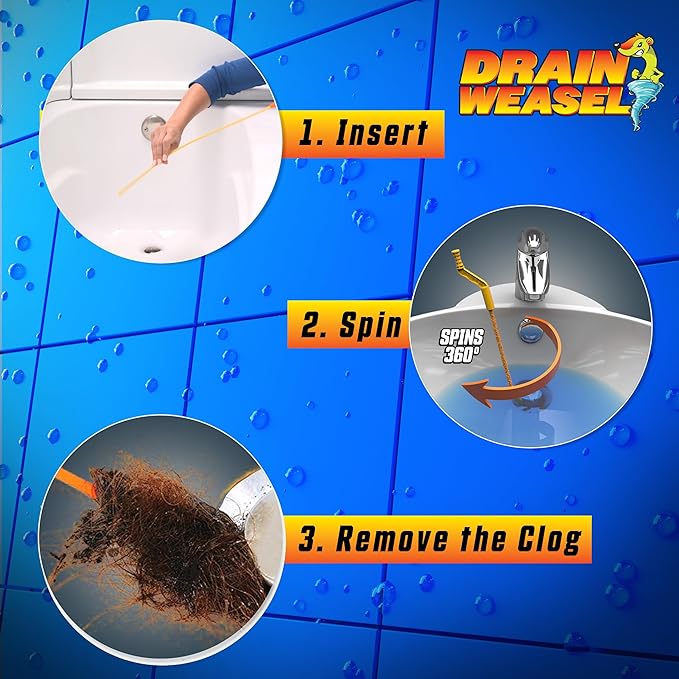 FlexiSnake Drain Weasel Sink Snake Hair Clog Remover Tool Kit, Sink, Pipe, Bathroom, Bathtub Drain Cleaner, 18-inch Long, Flexible, Made in The USA