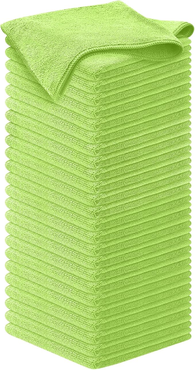 USANOOKS Microfiber Cleaning Cloth Light Green - 50 Pcs 12.5"x12.5" - High Performance - 1200 Washes