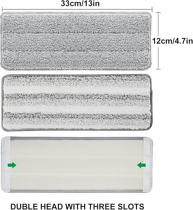 Flat Mop Pads, 5 Pack 13" X 4.9" Flat Mop Microfiber Mop Head/Refill/Pad, Washable Squeeze Cleaning Mop Pads Replacement Heads - White and Grey…
