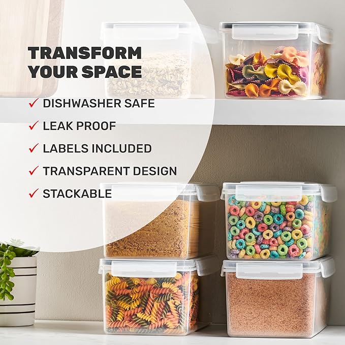 Large Airtight Food Storage Containers with Lids Set of 4 3.2L - 102 fl. oz Pasta storage Containers, BPA Free Plastic Spaghetti container