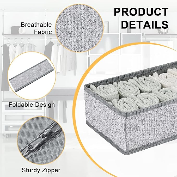 DIMJ Drawer Organizers for Clothing, Set of 12 Dresser Drawer Organizers, Fabric Closet Organizers and Storage, Drawer Dividers for Baby Clothes, Socks, Belt, Tie (Blended)