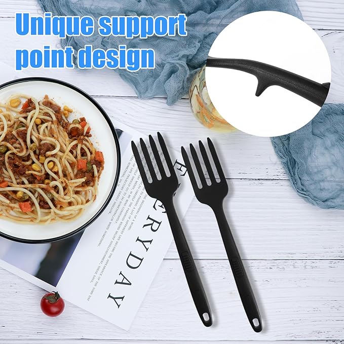 KINBOM 2pcs Silicone Cooking Forks, Heat Resistant Flexible Nonstick Blending Fork Multifunctional Kitchen Utensils for Mixing Stirring Mashing Whisking (Black)