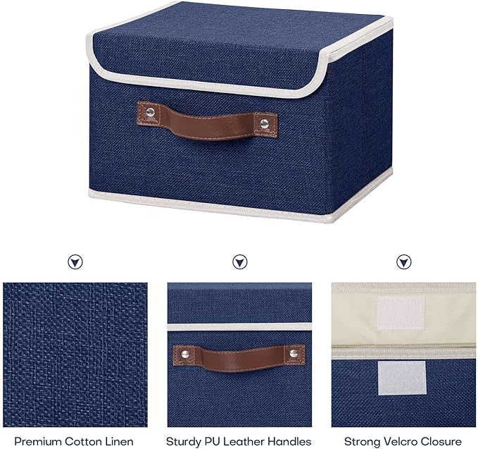 ANMINY 4 Storage Bins with Lid - Small Blue