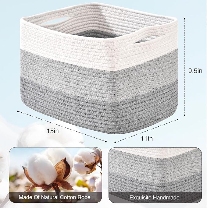 Storage Baskets for Organizing Shelves, Gradient Grey