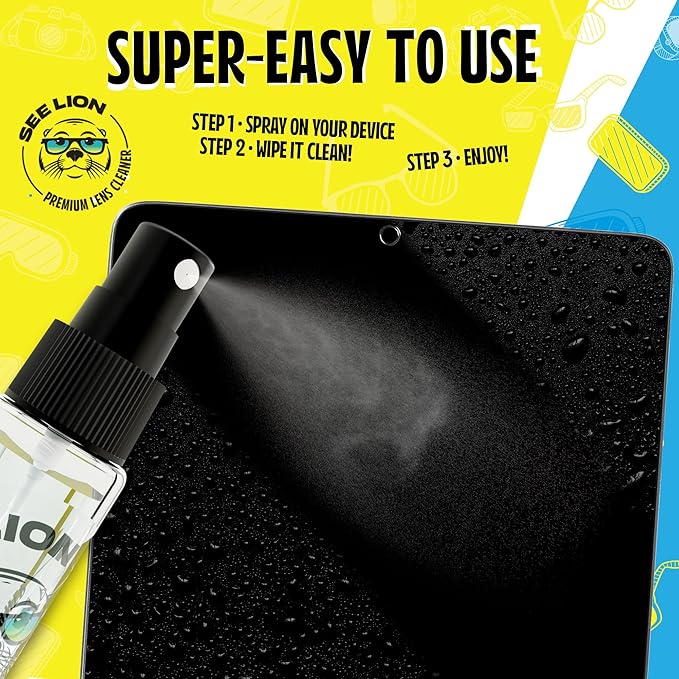 cellhelmet See Lion Premium Lens Care Bundle | Anti Fog Spray + Streak-Free Lens Cleaner with 2 Black Microfiber Cloths | Safe for Glasses, Goggles