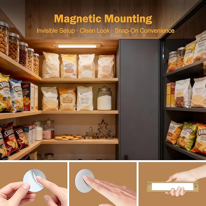 V4light Rechargeable Motion Sensor Under Cabinet Light, Magnetic LED Bar with 1500mAh Battery, Silver Aluminum Cabinet Lighting, Dimmable 3 Color Temperatures for Kitchen, Pantry & Closets (9 in)
