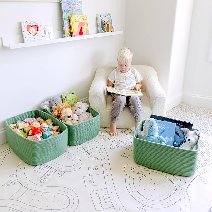 NaturalCozy Storage Baskets 16.8”x13”x7.6” Cotton Rope Woven Baskets for Organizing 3-Pack | Toy Storage Bins | Basket for Shelves, Laundry, Blanket
