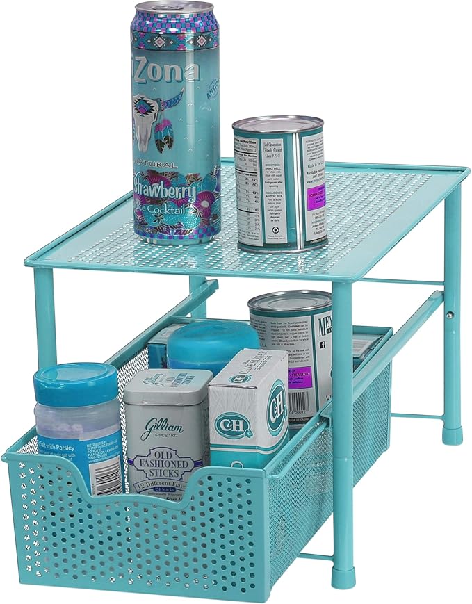 Simple Houseware Stackable Under Sink Cabinet Sliding Basket Organizer Drawer, Turquoise