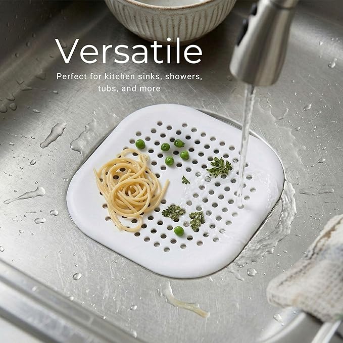 2-Pack Silicone Shower Drain Covers 5.5″ x 5.5″ Ultra-Thin Hair Catcher & Drain Strainer for Shower Floor, Tub, Sink