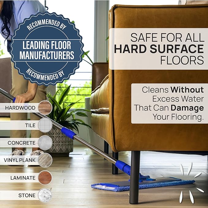 18” Pro Microfiber Hardwood Floor Mop - Cleans Floor in Seconds | Dust & Wet Mopping | Hardwood, Tile, Laminate & Vinyl with 3 Washable Pads, No Buckets Needed with Deluxe Household Mop