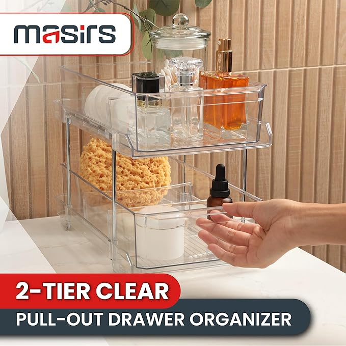 2-Tier Clear Pull-Out Drawer Organizer, Sleek, Medicines & Snacks
