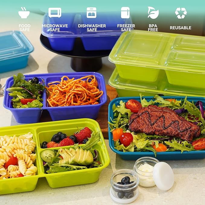 LISI 100-Piece Meal Prep Containers, 33oz Large Food Storage Containers with lids with 1, 2, 3-Compartment, Freezer Safe To-Go/Take-Out Boxes