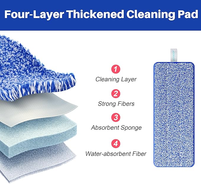 JOYMOOP Microfiber Mop Pads Replacement for JOYMOOP Flat Mop Bucket Set, Pack of 4 Refills 13-inch - Slate Blue