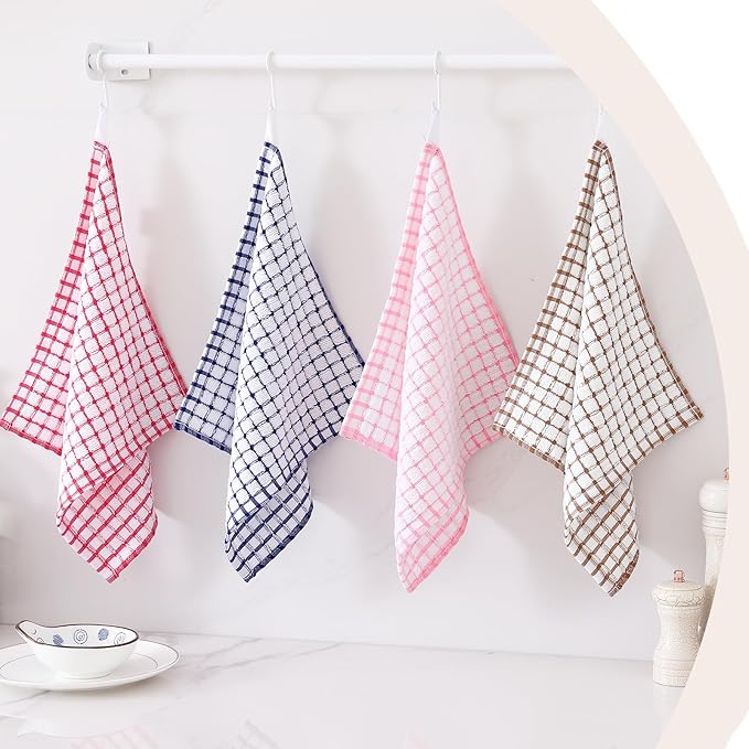 Kitinjoy Cotton 12 Pack Terry Kitchen Dish Cloths, 12 x 12 Inches Super Soft and Absorbent Dish Rags, Quick Drying Dish Towels for Washing Dishes, Mix Colour