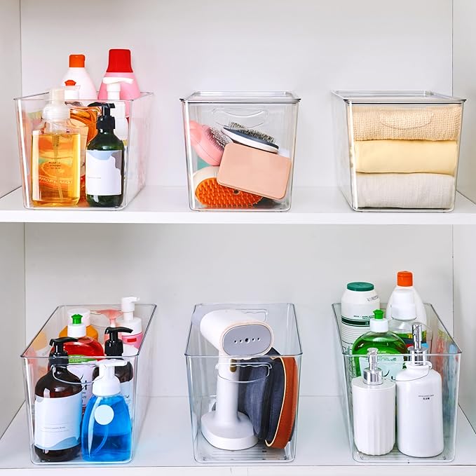 theaoo Clear Storage Bins with Lids Stackable - XLarge Plastic Containers for Pantry Organization and Storage - Perfect for kitchen,Fridge
