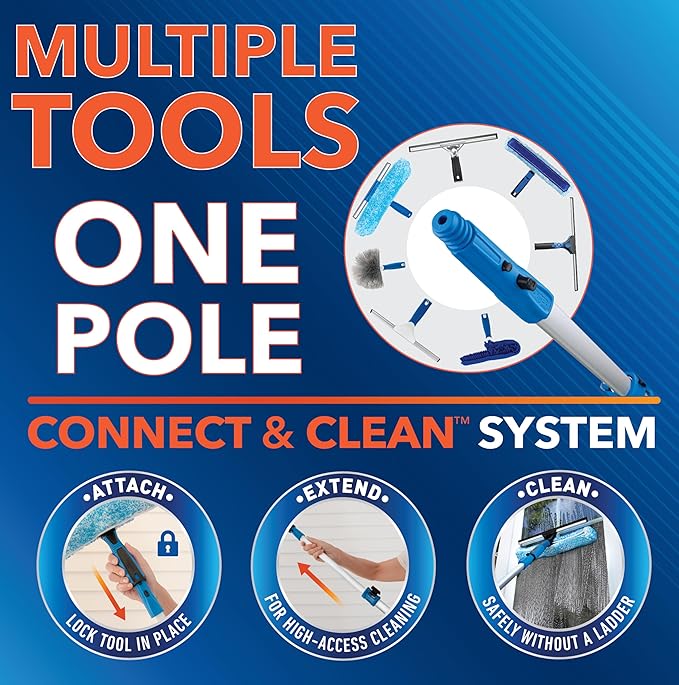 Unger Professional Connect and Clean 14" Window Scrubber Washer for Glass Cleaning, Commercial and Residential Washing, Multipurpose Tool