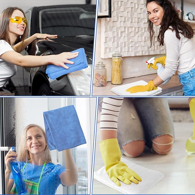 SmoothNovelty 10 Pcs Extra Large Microfiber Cloth 30" x 20" Large Floor Microfiber Towel Reusable Washable Free Lint Free Cloth Rag for Squeegee Mop Floor Window Housekeeping (White,Blue)