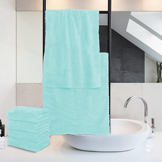 MOONQUEEN 18 Pack Premium Hand Towels - Quick Drying - Microfiber Coral Velvet Highly Absorbent Towels - Multipurpose Use as Hotel, Bathroom, Shower, Spa, Hand Towel 16 x 28 inches (Frozen Blue)