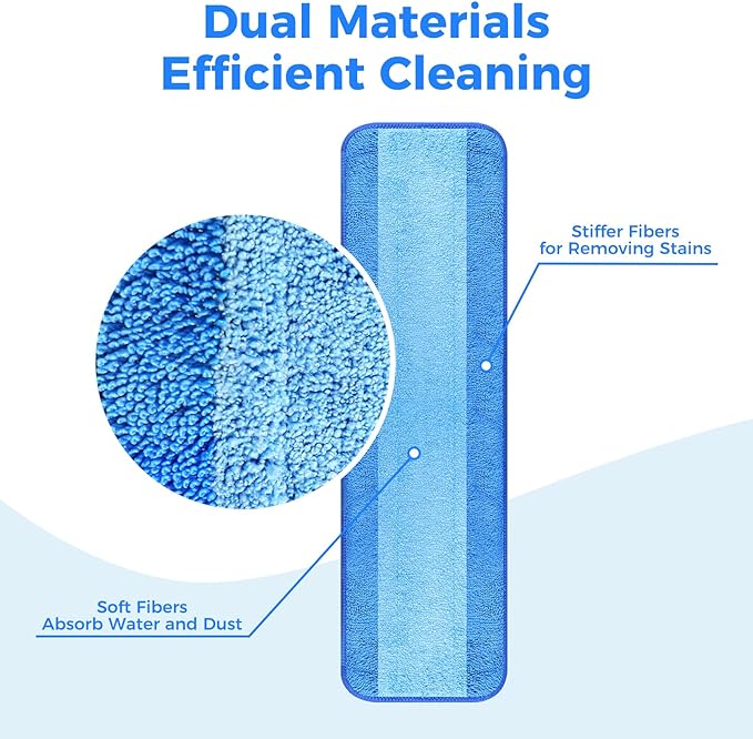 wlich 12-Pack Microfiber Cleaning Pads, 18-Inch Microfiber Mop Pads Compatible with Bona Mop, Washable and Reusable Mop Pad Refills for Hardwood Tile Laminate Floors