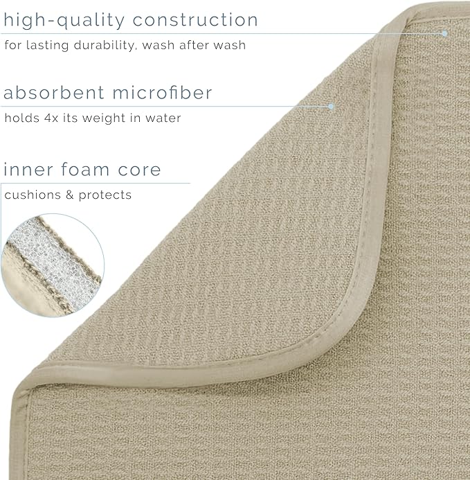INC. Dish Drying Mat Jumbo, 18” x 30”, Pure Cashmere