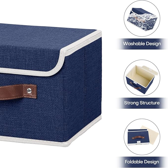 ANMINY 4 Storage Bins with Lid - Small Blue