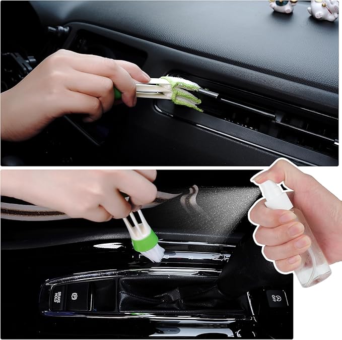 8 Pcs Car Window Cleaner Kit Triangle Shape Include Windshield Cleaning Tool with Extendable Handle 5 Microfiber Bonnets 1 Car Ventilation Brush 1 Empty 50ml Spray Bottle Glass Wiper Kits, Pink