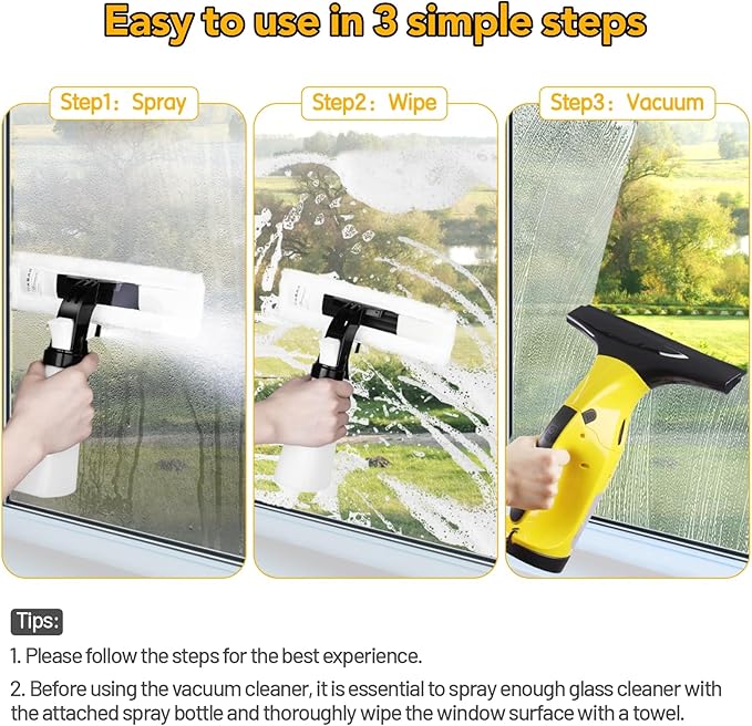 Rechargeable Window Vac, Electric Window Vacuum Squeegee, with 11 in. and 6.7 in. Squeegee Blades