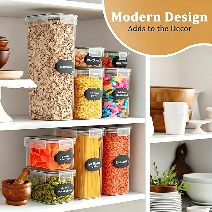 stusgo 28 Pack Airtight Food Storage Containers with Lids, BPA Free Clear Pantry Storage Container for Kitchen Food Pantry Organizers and Storage, Plastic Pantry Organiser for Cereal,Flour and Sugar